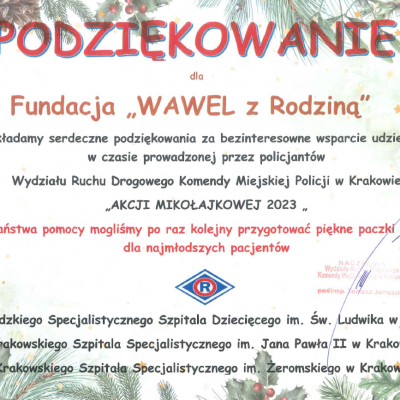 „Akcja Mikołajkowa 2023” Wydziału Ruchu Drogowego Komendy Miejskiej Policji w Krakowie